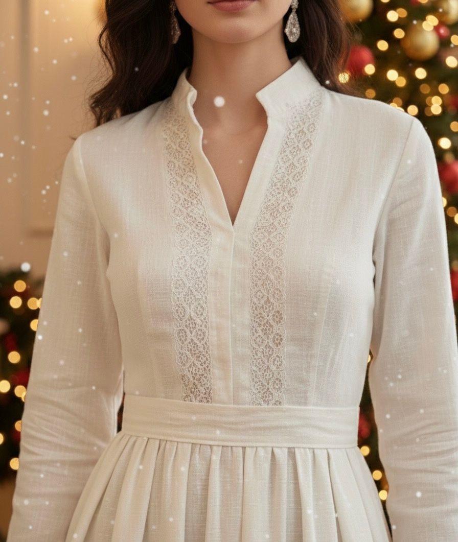 Pure Linen White Graceful lace Maxi