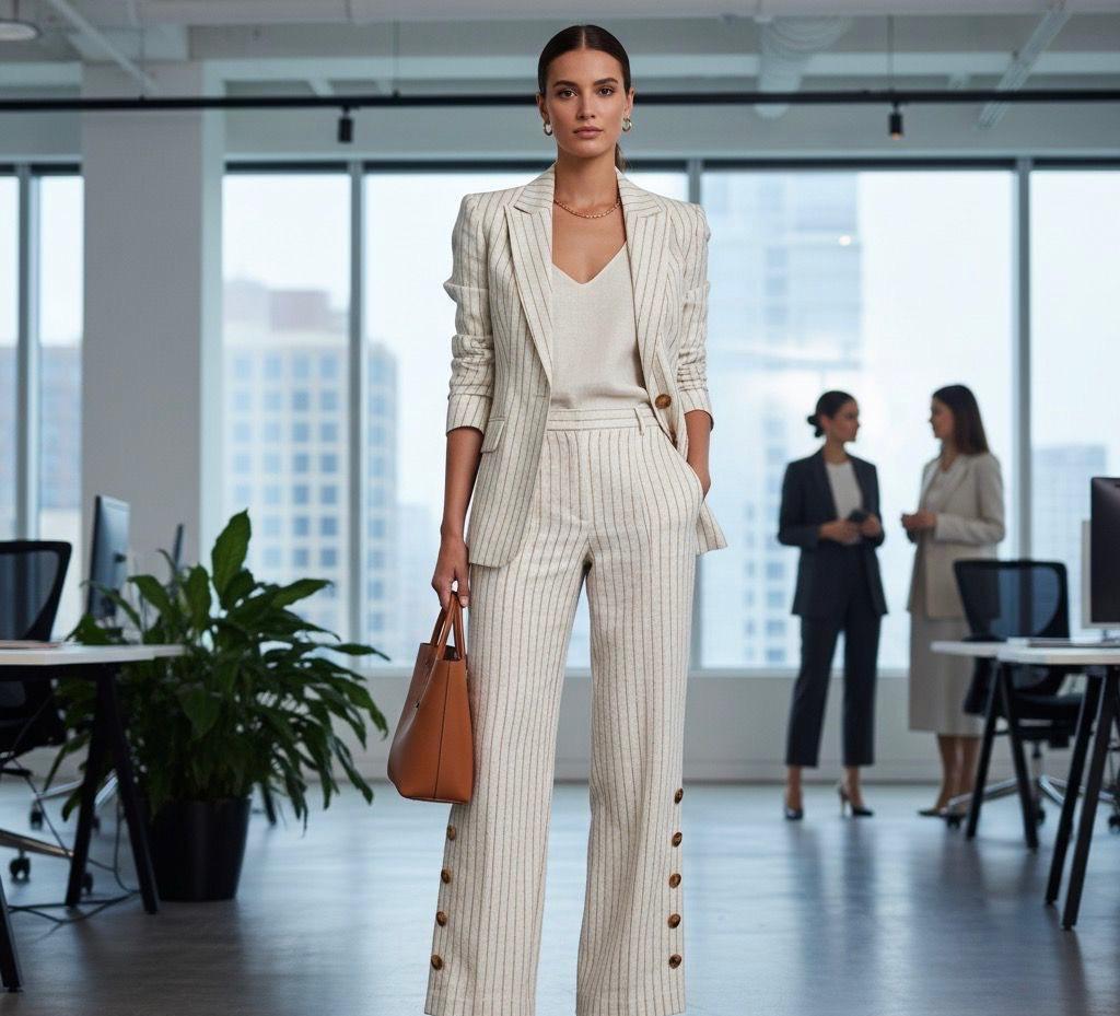 Striped blazer Office Wear- Three piece se