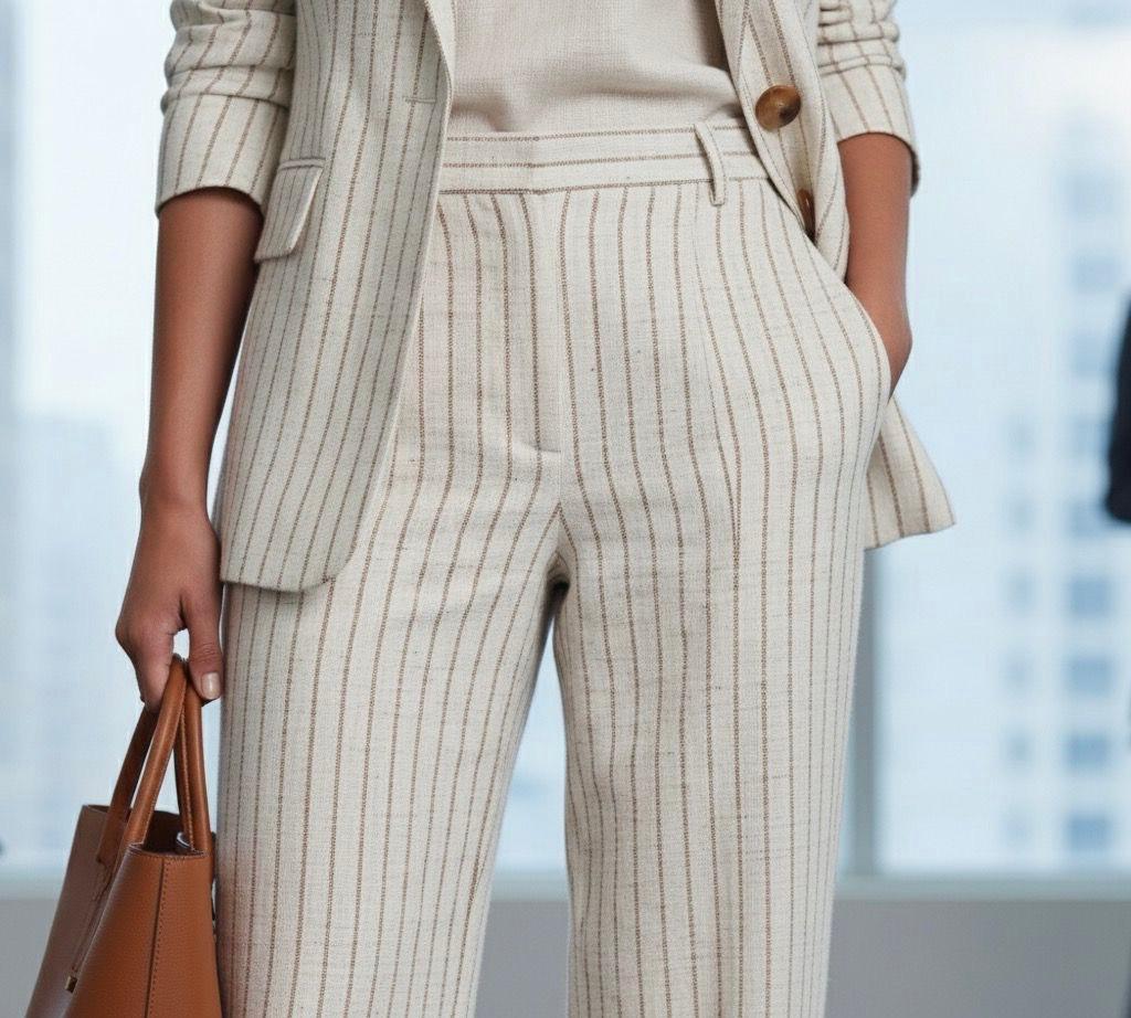 Striped blazer Office Wear- Three piece se