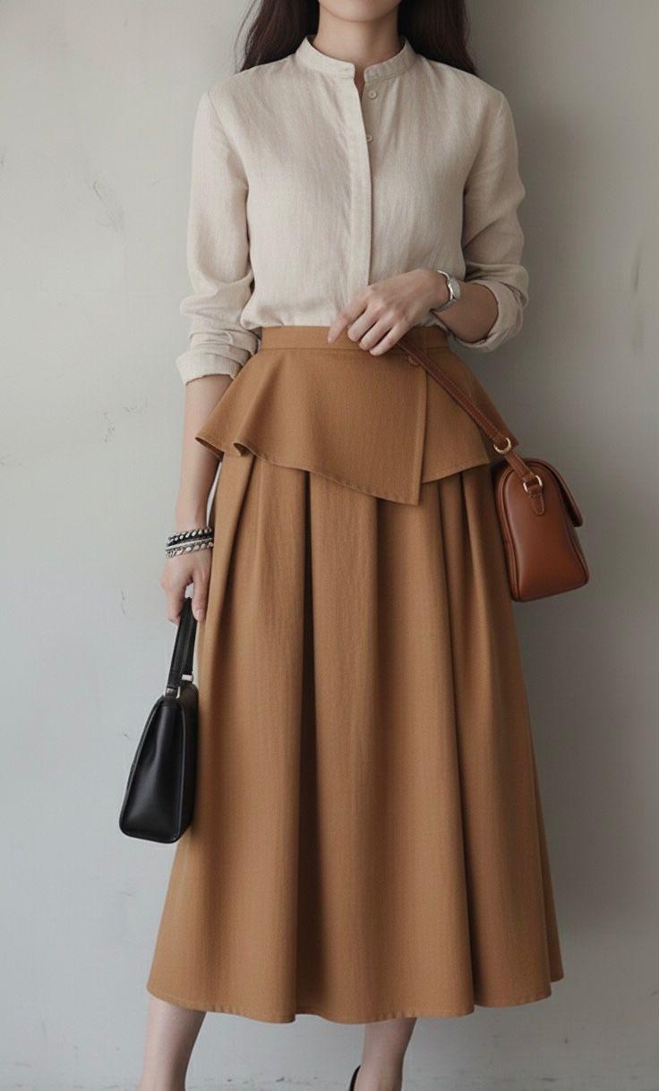 Camel Brown A-Line Peplum Set