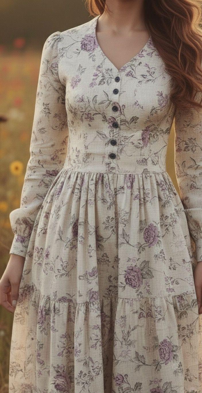 Pure Linen Vintage Meadow Linen Maxi Floral Dress